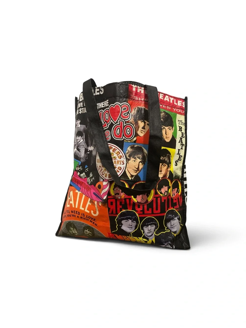 The Beatles Collage Tote Bag in Black, Red and Yellow Hot!!!